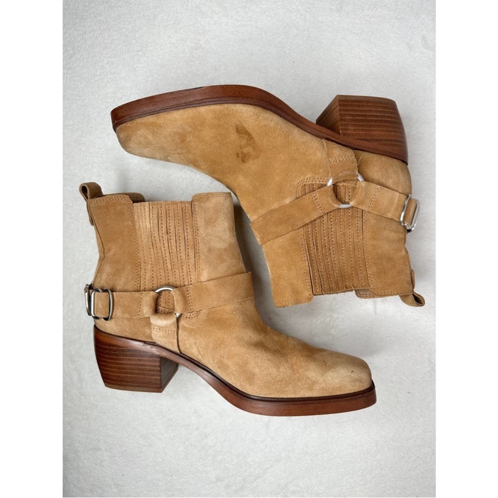 Sam Edelman Camel Bellamie Square Toe Bootie Leather Women 9M Flaw Western